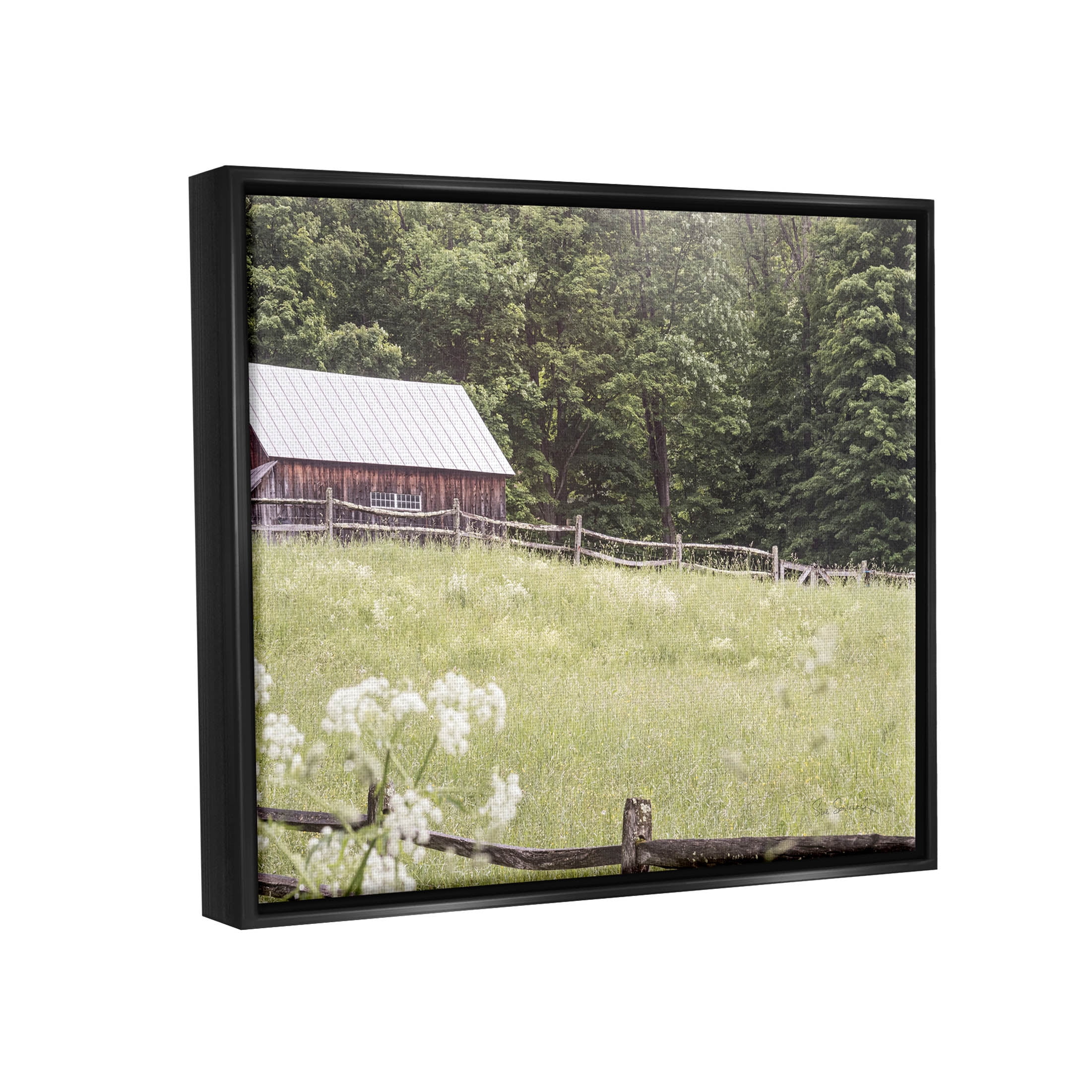 Stupell Industries Rural Country Cottage Grassland Field Photograph Jet Black Floating Framed Canvas Print Wall Art, Design by Sue Schlabach