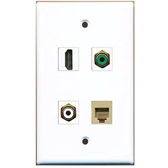 RiteAV - 1 Port HDMI 1 Port RCA White 1 Port RCA Green 1 Port Phone RJ11 RJ12 Beige Wall Plate