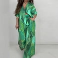 thumbnail image 2 of THDHVS 2 Piece Sets for Women,Womens Outfits,Bohemia 2 Piece Outfits Caftans for Women V Neck Long Cardigan Cover Up Wide Leg Pants Sets Plus Size Green 2XL, 2 of 8