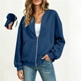 thumbnail image 4 of Chiccall Women's Full Zip Bomber Sweatshirt Jacket Thumb Hole Cuffs Oversized Long Sleeve V Neck Loose Casual Coat with Side Pockets, 4 of 7