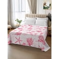thumbnail image 2 of Pink Ocean Coastal Twim XL Size Flat Sheet, Wrinkleproof & Fadeproof Cooling Flat Bed Sheet Only, Nautical Starfish Jellyfish Coral Breathable Soft Bedding Top Sheets 66 x 102 Inches, 2 of 8