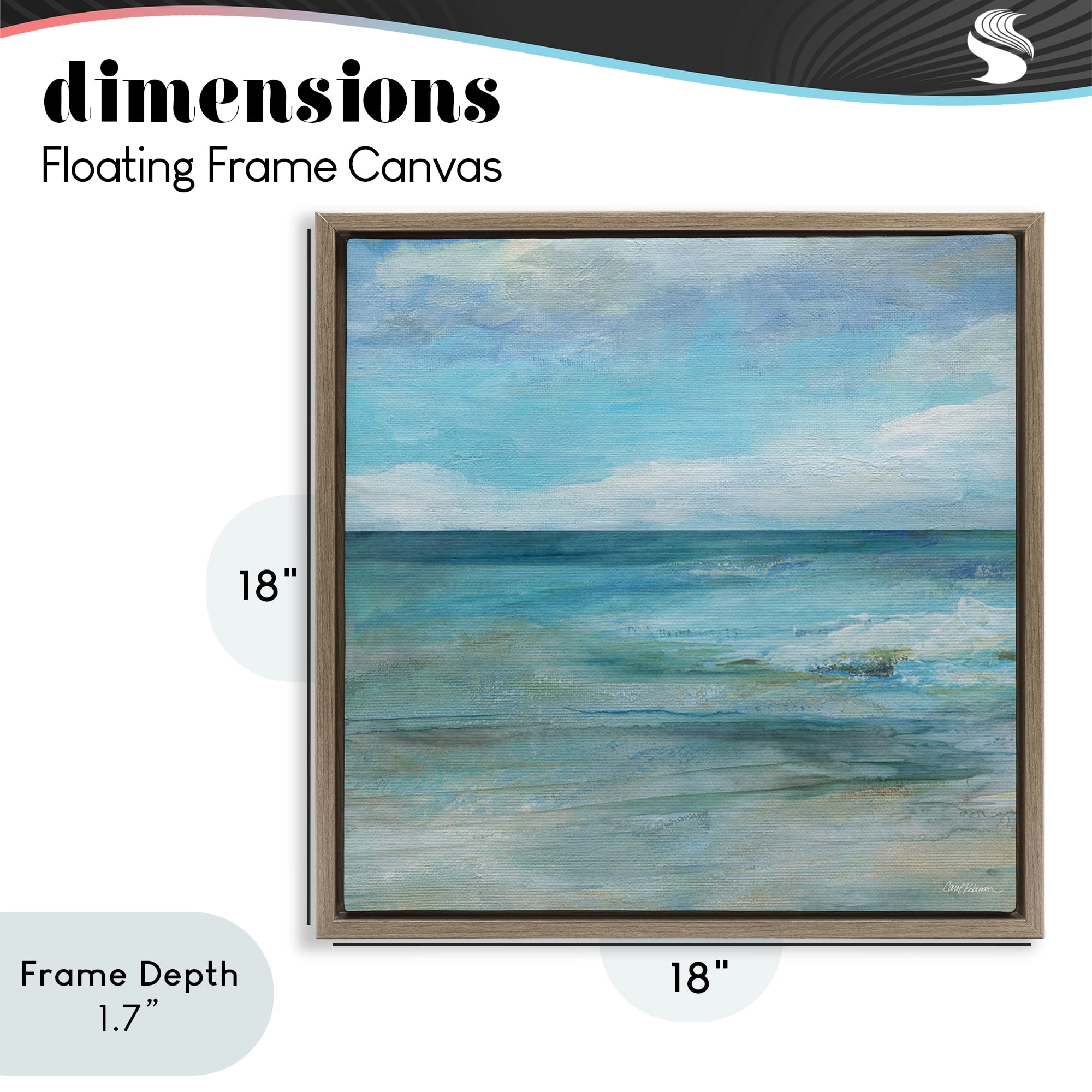 Stupell Industries Aqua Seascape Tranquility Brown Framed Floater Canvas Wall Art, design by Carol Robinson