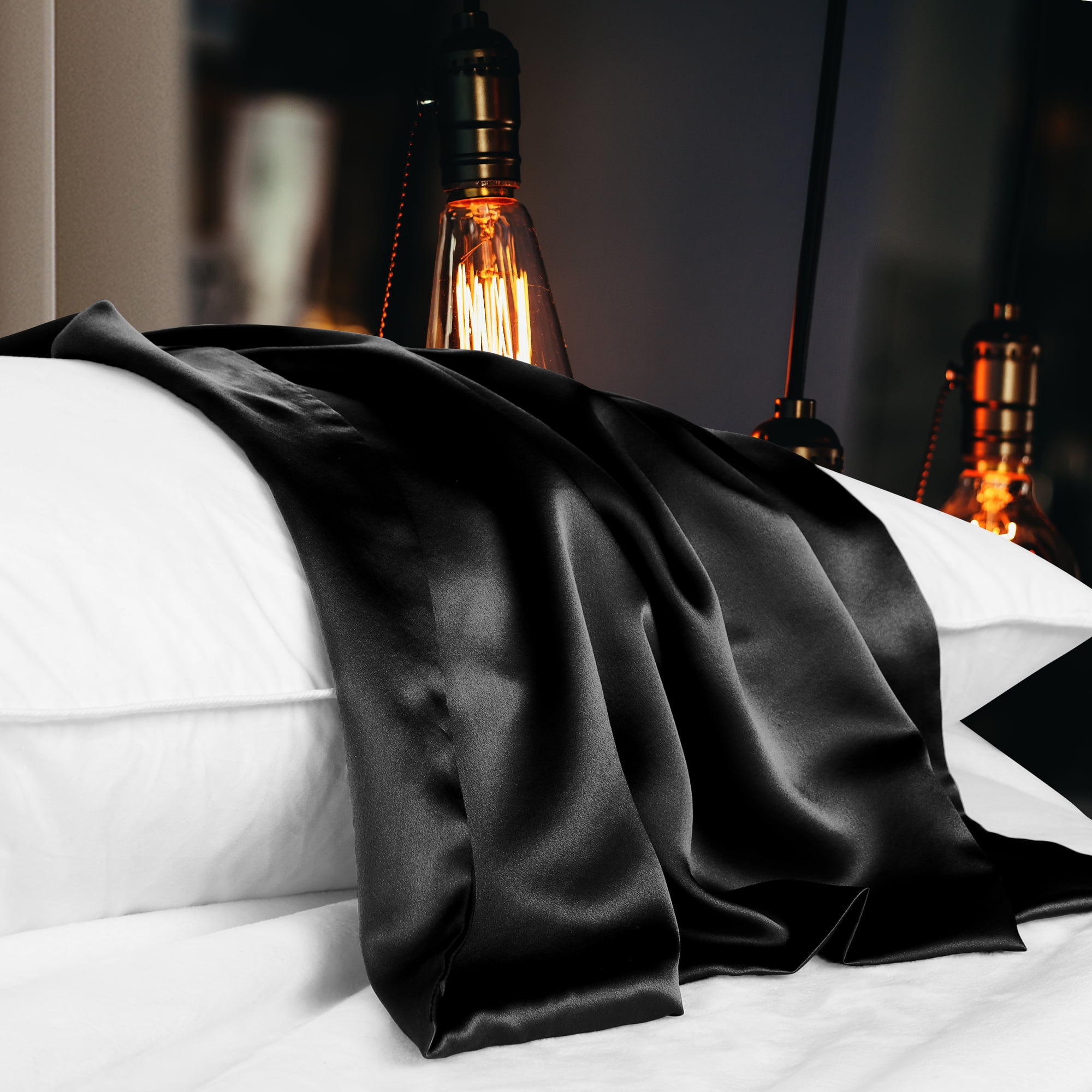 REGALWOVEN Pure Silk Pillowcase with Zipper, Standard(20"x26"), Black, 1 Piece