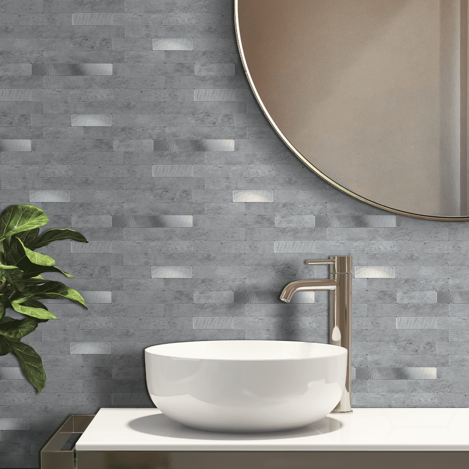 12-Sheet Peel and Stick Backsplash Tiles, Faux Marble Linear Wall Tiles Stick on Backsplash for Kitchen Bathroom Fireplace RV (11.57" x 4.13", Gray)