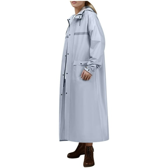MuXi Women's Long Raincoat with Detachable Hood Heavy Duty Double Layered Full Body Rain Suit for Outdoor Hiking All Weather Unisex Anorak (Light Gray,XXL)