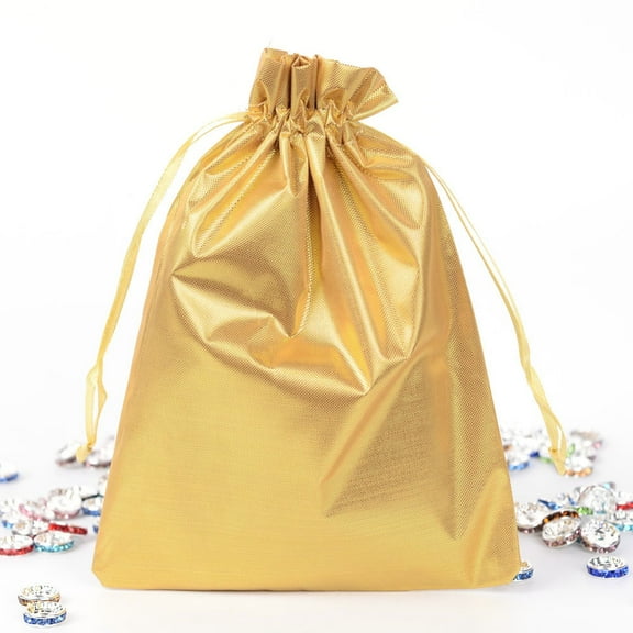 10pc Rectangle Cloth Bags with Drawstring Gold 17.5x13cm