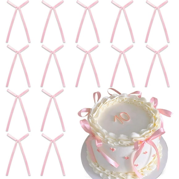 30Pcs Pink Bow Cake Decorations, Cupcake Toppers Bows, Wedding/Birthday/Baby Shower Cake Topper, Valentines Day Decoration Gateau Bowknot Wedding Anniversary Supplies (Pink)