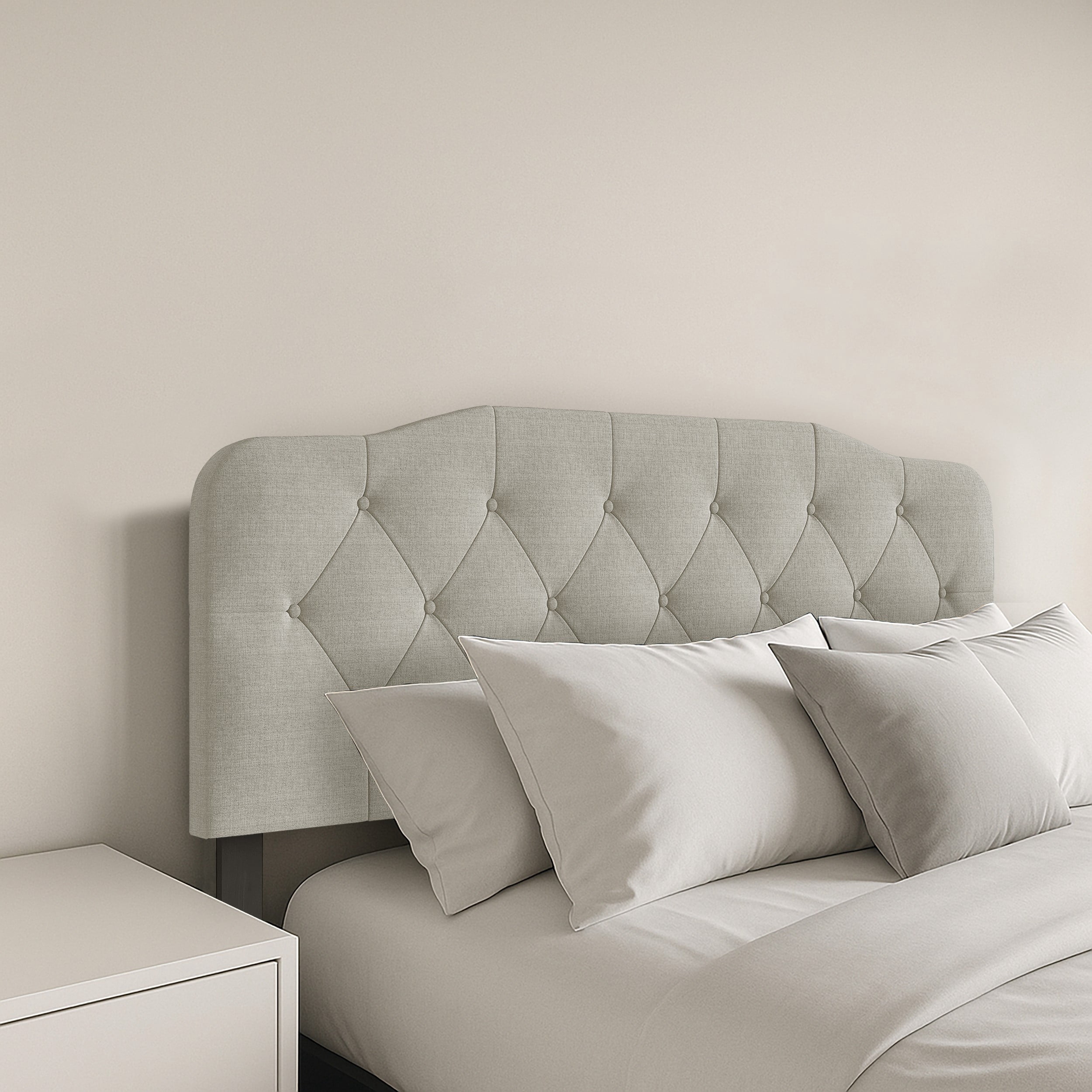 Home Design Angela Twin Button-Tufted Upholstered Headboard with Adjustable Height and Foam Padding, Warm Grey, Easy assembly