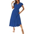 thumbnail image 1 of Vestido PRETTYGARDEN Maxi Bohemio Azul Oscuro Grande con Escote Cruzado en V y Cinturón, 1 of 7