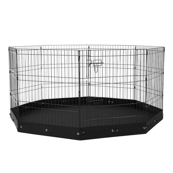 KFFKFF Canine Enclosure, 8 Panels Dog Playpen with Mat, 30"H x 24"W Collapsible Pet Activity Area, Indoor and Outdoor Canine Barrier with Entrance