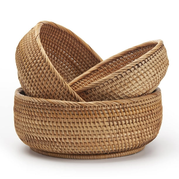 Juego de 3 cestas redondas de ratán para frutas DECRAFTS