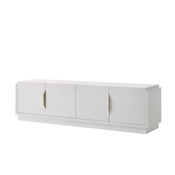 Penny TV Stand Media Cabinet- Adjustable Shelves- 4 Doors- White Wood