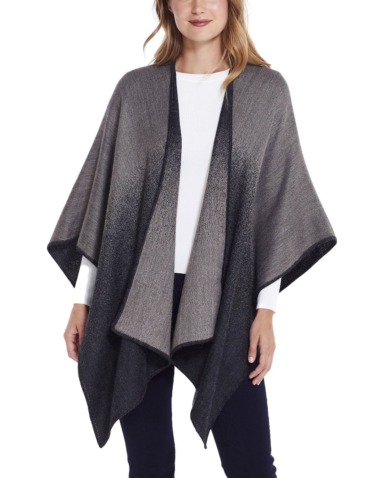 Invisible World Women's Baby Alpaca Wool Poncho Reversible Ruana Twilight