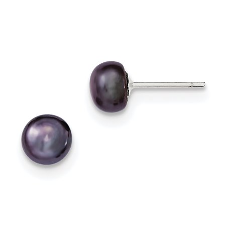 Cultured Pearl Pearl Brooch - Sterling Silver 7-8mm Black FW Cultured Pearl Button Earrings