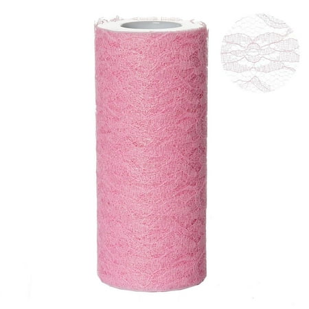 Shimmer Roll - Floral Shimmer Lace Glitter Tulle Fabric Roll For Wedding Party Decorations - Pink- 6