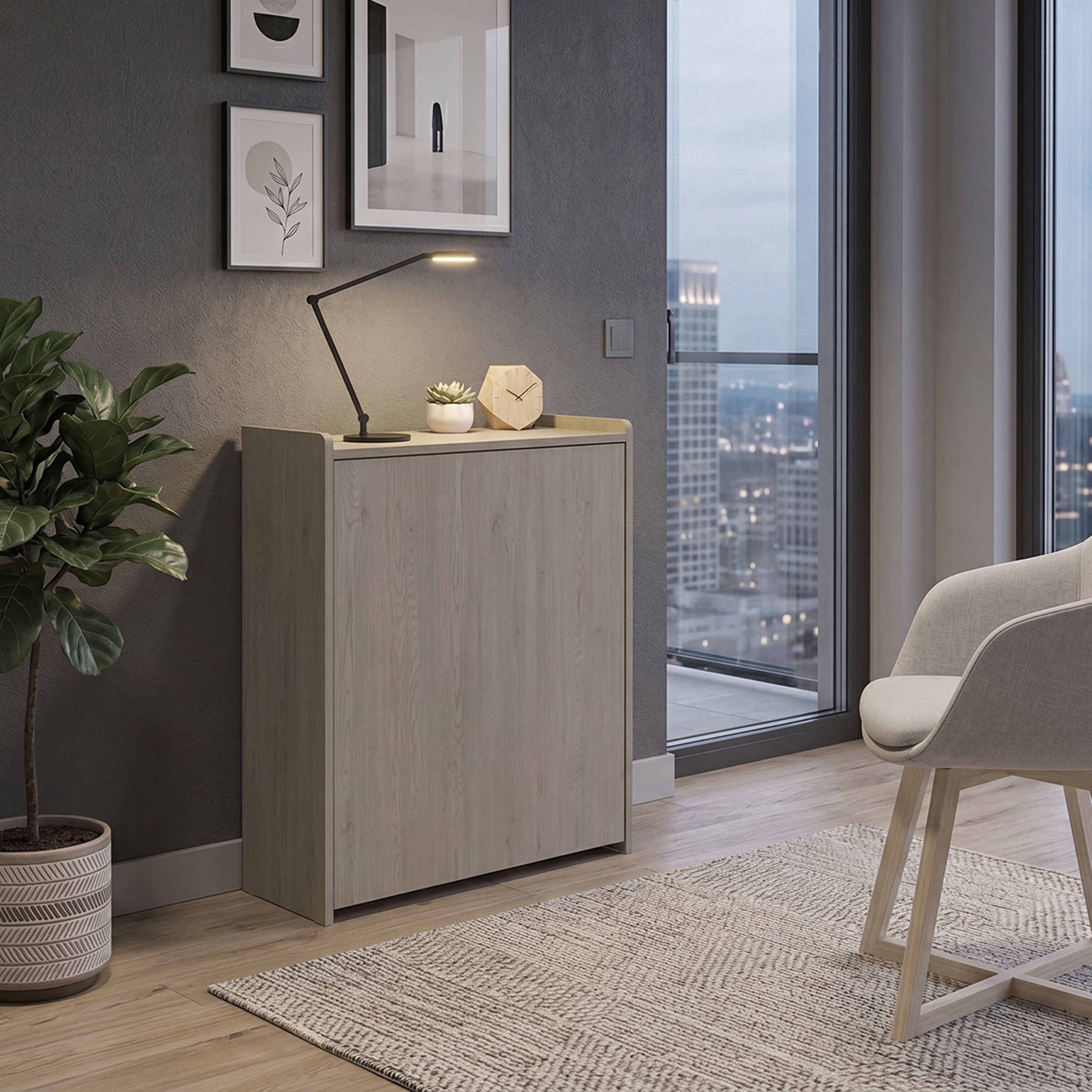 Astoutdoor Leslie Retractable Desk with Built-in Storage Shelves, Space Saving Computer Writing Table