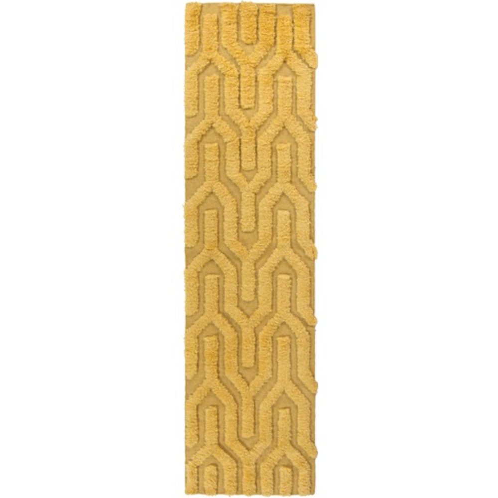 2.5' x 8' Ancient Lines Yellow Gold Hand Woven Wool Area Throw Runner