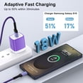 thumbnail image 6 of USB Fast Charger Block, 3PACK QC 18W Charging Block with 10FT USB C Cable Type C Cable Cord USB A to Usb C Cable, USB Wall Charger Plug Type C Charger Quick Android Charger USB Plug Adapter[Purple], 6 of 7