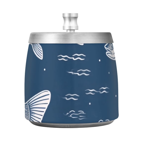 Fish Blue Ashtray with Lid Smell Proof Cigarette Ashtray Stainless Steel Smokeless Ash Holder for Indoor Outdoor