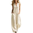 thumbnail image 2 of Casual Summer Sleeveless Jumpsuit With V-Neck Button Front And Striped Pattern, Solid Loose Fit, 2 of 7