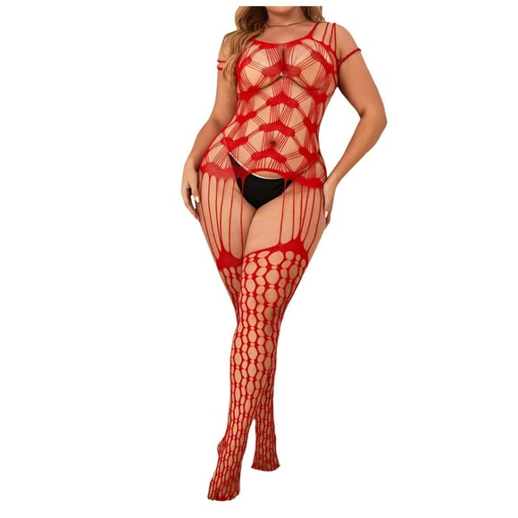 FhsagQ Women's Lingerie Plus Size Set Sexy See Through Suit Slim Bodysuit Mesh Clothing Lingerie Women Lingerie Panties Women's Lingerie Set Matching Lace Bra and Panty Set Red One Size