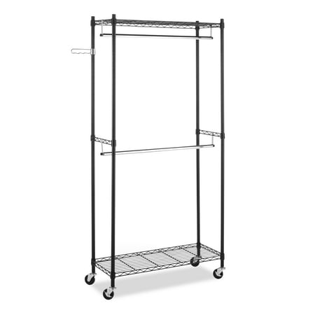 Whitmor Double Rod Rolling Garment Rack, Metal, Black and Chrome