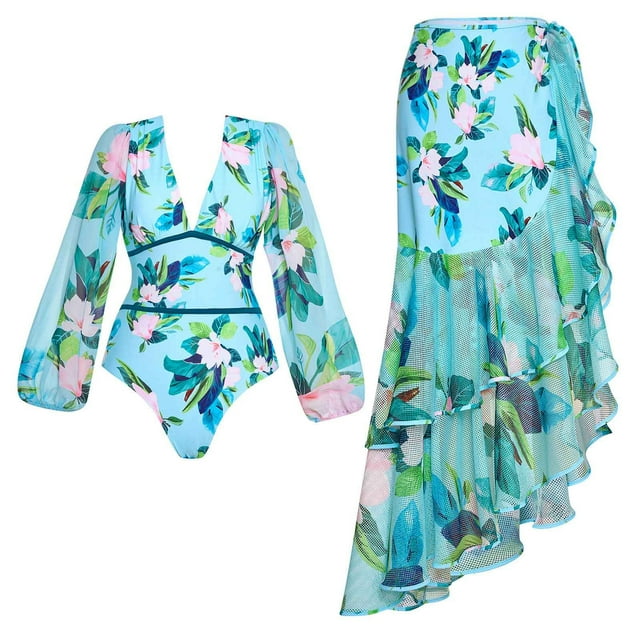 Trajes de baño tankini para mujer Traje de baño estampado diario para mujer Traje de baño conservador de cuerpo unido Conjunto de dos piezas con falda de playa estampada