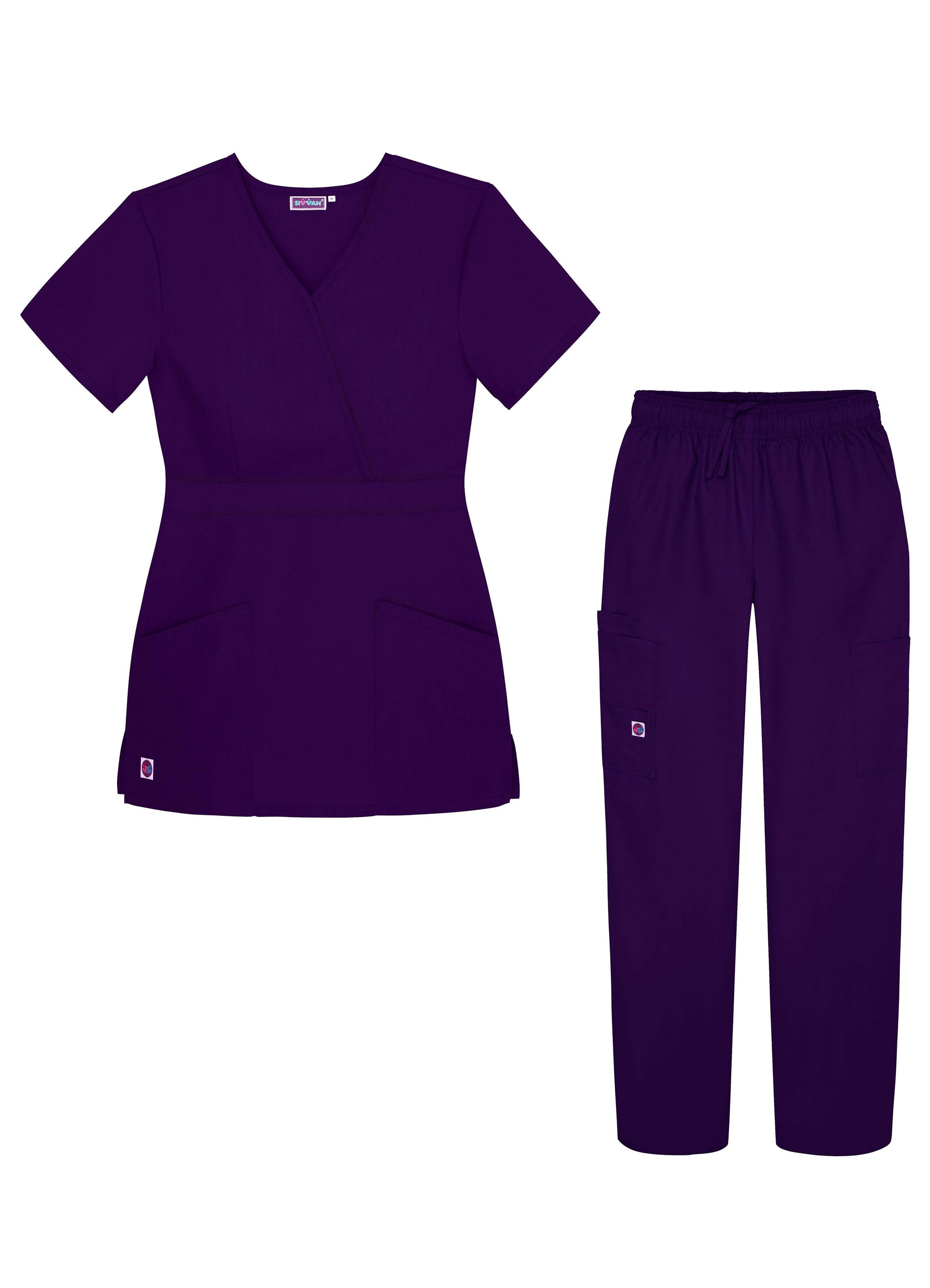 Sivvan Womens Scrub Set - Multi Pocket Cargo Pants & Stylish Mock Wrap Top