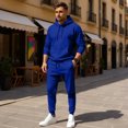 thumbnail image 3 of Men's Winter 2-Piece Casual Set, Solid Color Fleece Pullover Hoodie and Pants, Warm Lounge Wear For Everyday Cold Weather,Blue,XL, 3 of 8