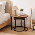 thumbnail image 3 of Nesting Coffee Table Set of 2, Round Stacking Side Tables w/Wooden Tabletop & Steel Frame, Space Saving Vintage End Tables for Living Room, Balcony, Office, Easy Assembly (Walnut), 3 of 9