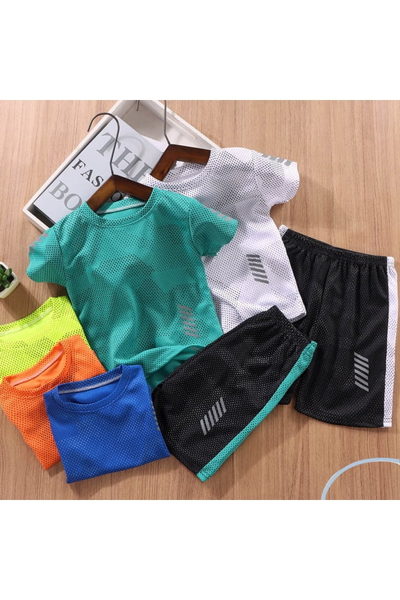 Kids Performance Running Set, Summer Short Sleeve Pullover and Shorts Outfit, 1-14Y