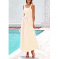 thumbnail image 4 of Vestido Maxi PRETTYGARDEN para Mujer 2025 Cuadros Cuello Cuadrado Beige, 4 of 8
