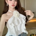 thumbnail image 3 of Women Fashion Soft 3D Flowers Breathable Sleeveless Vest Floral Strap Top 3D Flowers Vest Blouses Vest WHITE, 3 of 8
