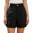 thumbnail image 2 of Women's Plus Size Solid Color Bermuda Shorts High Waist Straight Fit Casual Dressy Work Shorts with Pockets Navy, 2 of 6