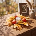 thumbnail image 2 of ICQOVD Halloween Thanksgiving Candle Ring Wreath Artificial Pumpkin Maple Leaf Tabletop Fall Harvest Decoration, 2 of 7
