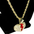 thumbnail image 6 of Broken Heart Pendant Chain Heartbroken Hip Hop Charm Gold Finish 24" Inch Bling Rope Necklace, 6 of 7