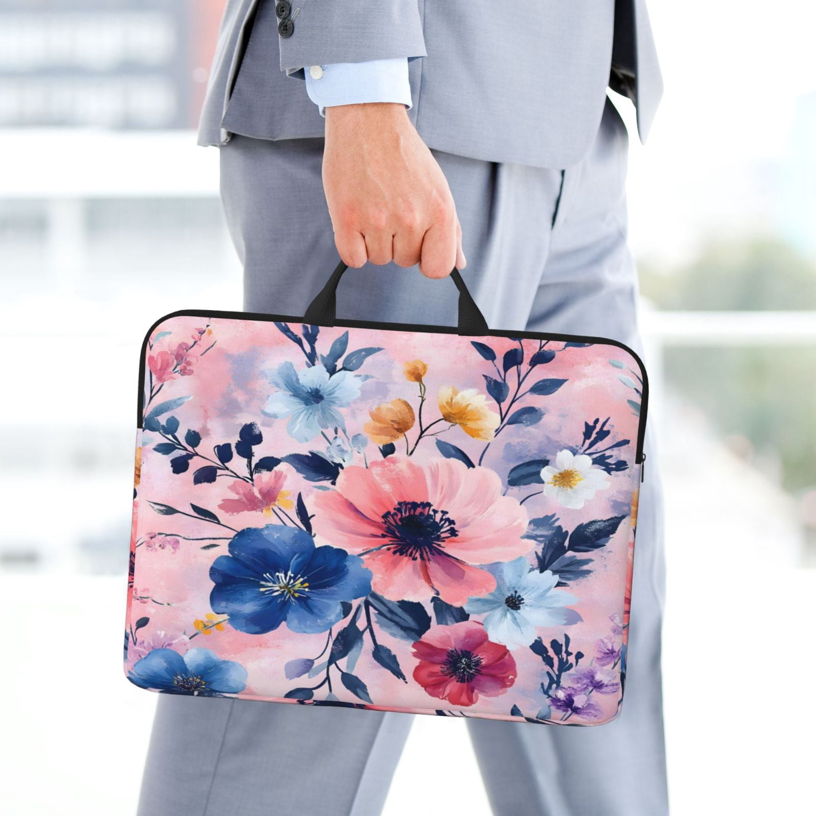 Laptop Sleeve Bag For Women Men 14inch Waterproof Durable Protective Computer Carrying Cover Handle Laptop Case Bag Flowers (8)
