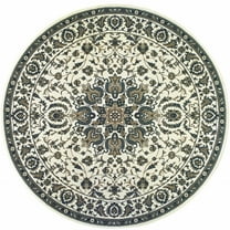 HomeRoots 8' x 8' Ivory and Blue Round Oriental Stain Resistant Indoor Outdoor Area Rug