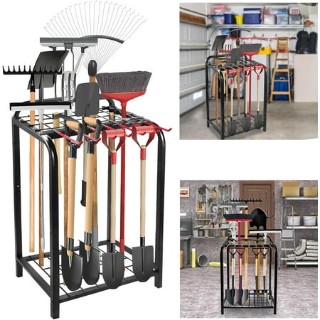 Heavy Duty Garden Tool Storage, Alloy Steel Garden Tool Organizer - Sturdy Metal Garden Tool Organizer for Garage, Tools, Shed, Yard Tool Holder, Garage Tool Organizer Rack - BLK