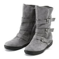 thumbnail image 5 of iopqo women's mid-calf boots women suede round toe zipper flat pure color buckle strap keep warm snow boots round toe square heel suede grey 40, 5 of 5