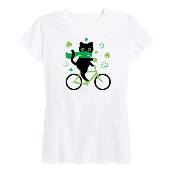 Instant Message - Cat On Bike Clovers - Women's Short Sleeve Graphic T-Shirt