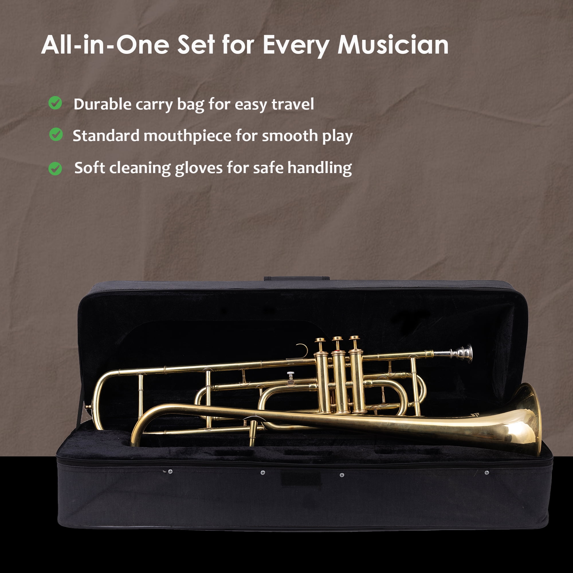 Trombone Bb Pitch Brass-With Hard Case And Mouthpiece Beginner Solid Songs