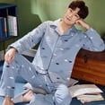 thumbnail image 1 of Pijamas de hombre de manga larga de algodón de primavera y otoño de verano para hombre de algodón de hombre de mediana edad cárdigan verde fino conjunto de ropa para el hogar, 1 of 6