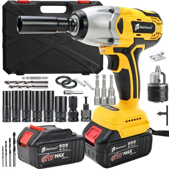 iMeshbean 1000Nm Cordless Electric Impact Wrench 1/2'' Brushless High Power Drill Driver Compatible with DEWALT 20V MAX Battery