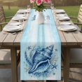 thumbnail image 4 of Summer Ocean Table Runner 70 Inches, Nautical Coastal Conch Starfish Coral Ombre Blue Bed Runner Dresser Scarves Tabletop for Indoor Outdoor Parties/Ceremony/Banquet, 13" x 70", 4 of 9