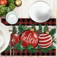 thumbnail image 3 of Christmas Ball Ornament Placemats Set of 4, Xmas Red Black Buffalo Plaid Check Believe Dining Table Place Mats, Holly Berry Pine Cone Farmhouse Holiday Kitchen Decor Home Decoration 12x18 Inch, 3 of 5