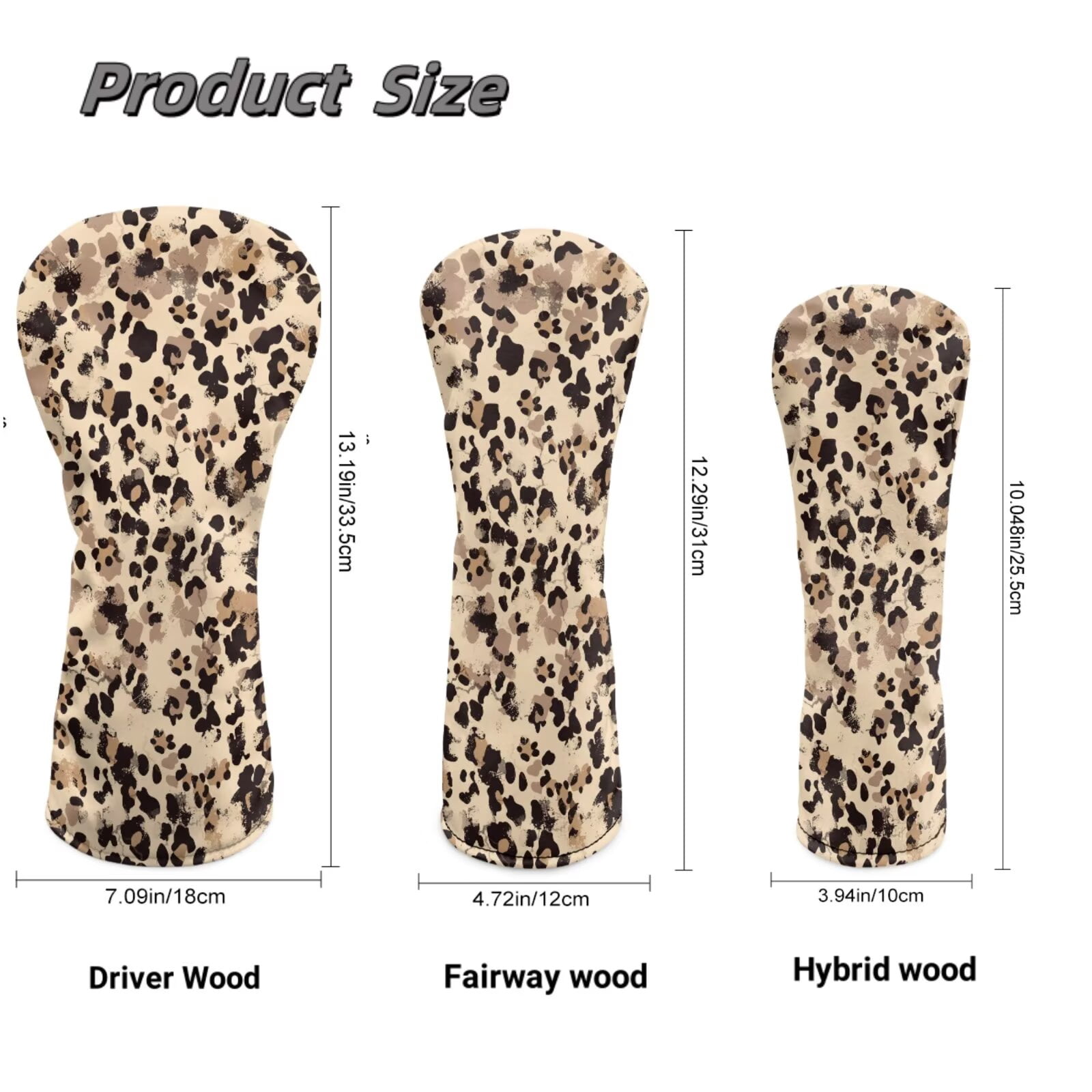 Uorisanigo Golf Club Head Cover PU Leather Brown Cow Leopard Print Headcovers 3 Pcs Set Includes Driver Headcover Fits Drivers, Golf Fairway Wood Headcover and Hybrid Head Cover