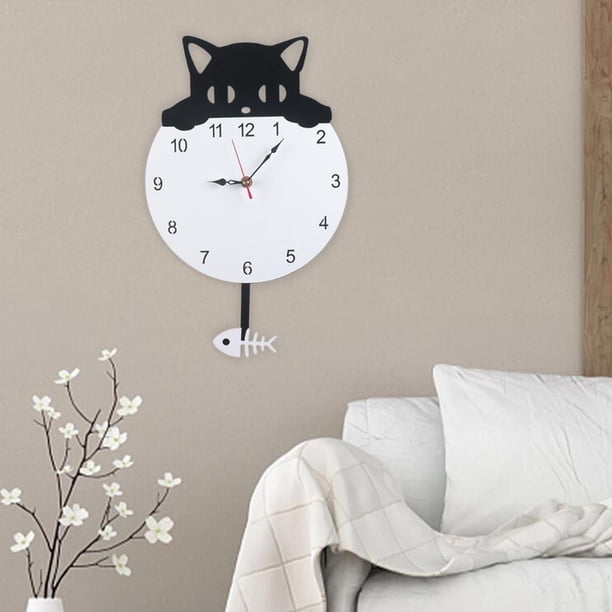 Péndulo de gato, reloj colgante de pared, acrílico silencioso, adorno de pared moderno, decorativo para sala de estar, interior, habitación de niños,
