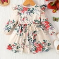 thumbnail image 3 of Baby Girl Floral Dresses 6-9 Months Fall Flutter Long Sleeve Cute Casual Dress Crewneck Newborn Infant Fasdhion Outfits Khaki 3 Years, 3 of 7