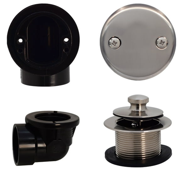 Westbrass 1-1/2" Bathtub Pull & Drain Plumber's Pack with Two-Hole Elbow and ABS Fittings, Satin Nickel